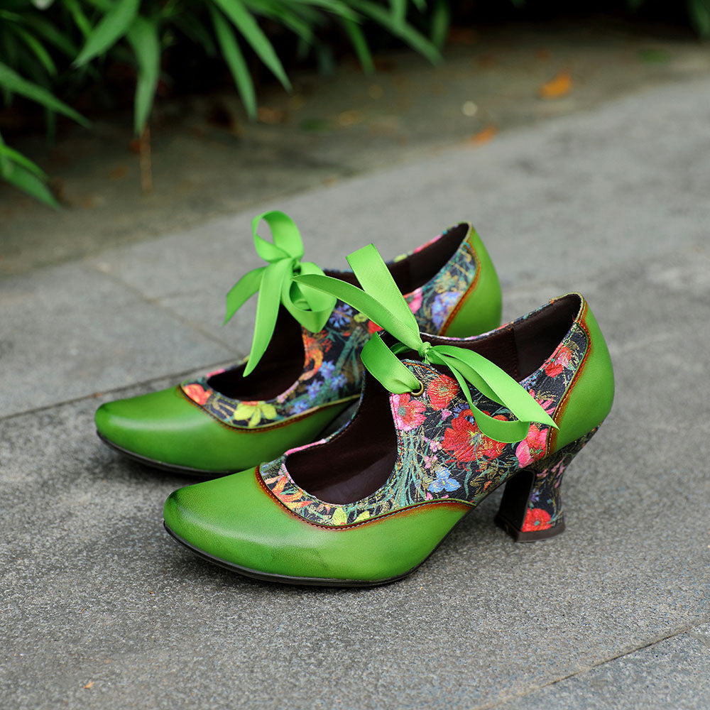 Women's Pumps Mary Jane Handmade Shoes Vintage Shoes Party Outdoor Daily Elegant Bohemia Heels