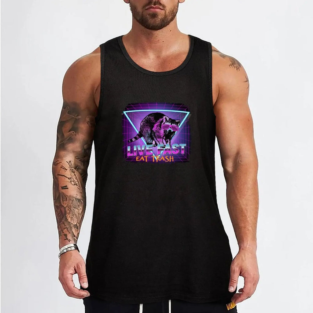 Raccoon Raccoons Live Fast Eat Trash Panda Funny Retro Gift Tank Top running shirt underwear T-shirts men