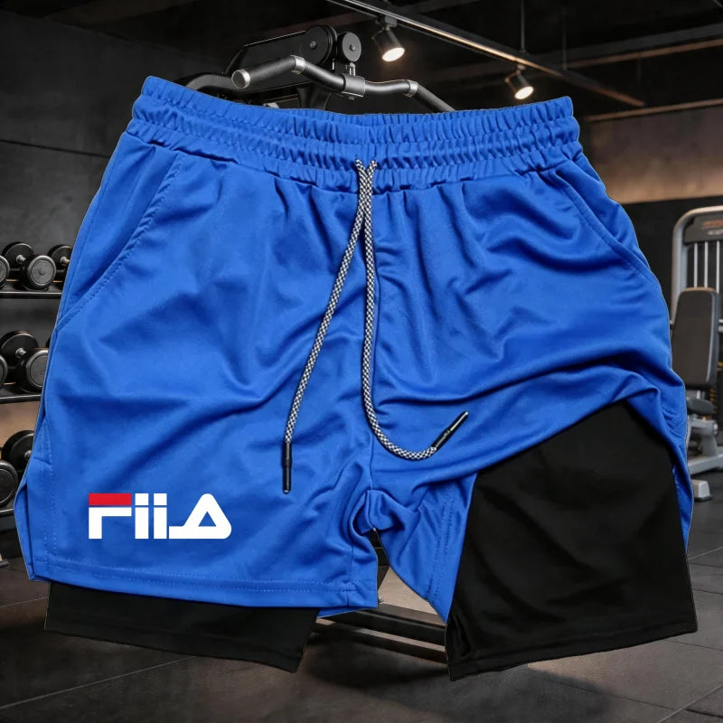 Summer men's 2-in-1 sports shorts breathable and casual quick drying double-layer shorts summer running sports underwear M-3XL