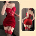 Fashionable French Gold Velvet Sleeping Skirt with Sexy Splicing Lace Waist and Strapless Skirt Sexy Underwear Festival Dress