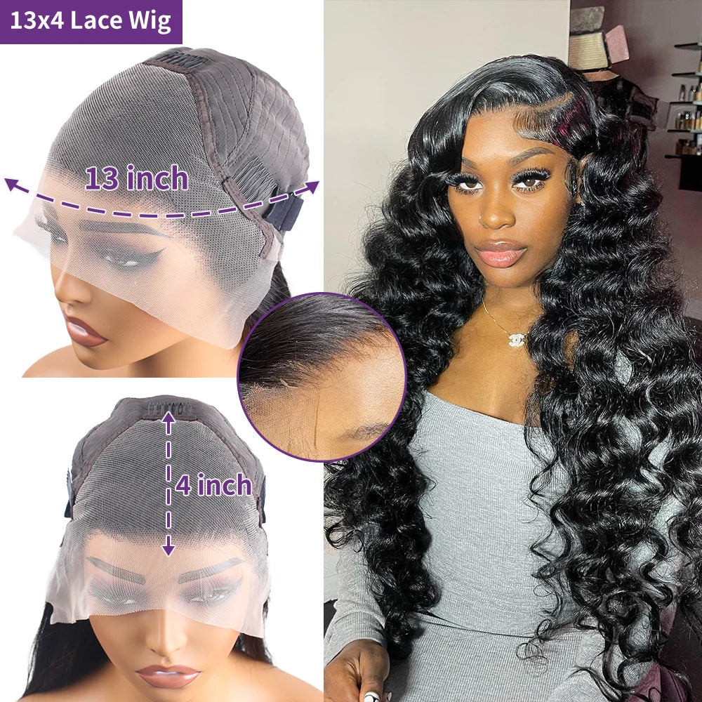 High Density Loose Deep Wave Lace Frontal Wig 30 40 Inch Lace Front Brazilian Curly Wigs 13x6 Hd Lace Frontal Black Human Hair