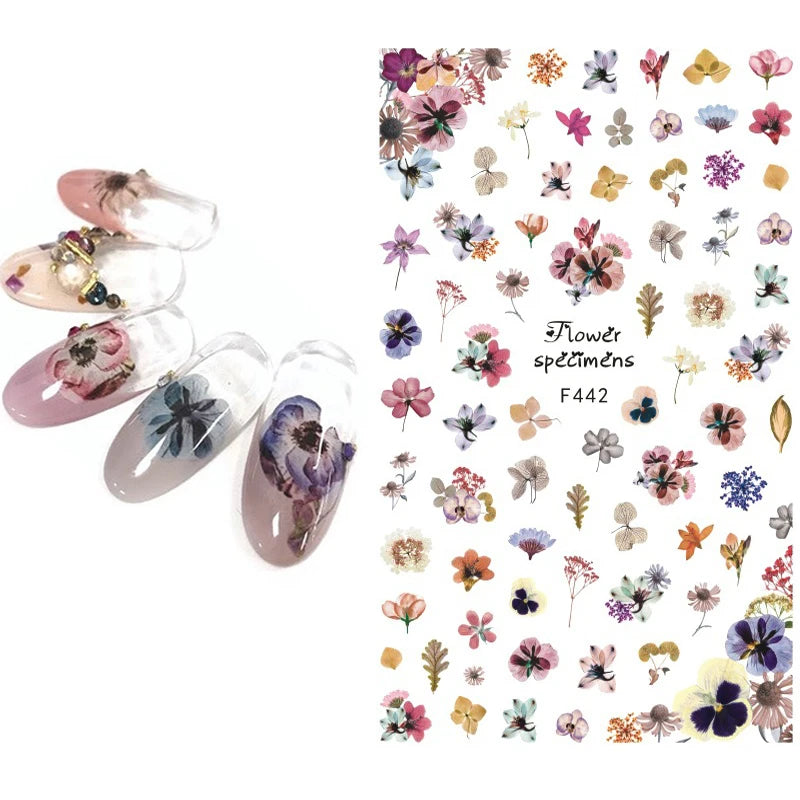3d Nail Art Decals Grey Dry Florals Watercolor Nuance Flowers Adhesive Sliders Nails Stickers Decorations For Manicures Tips