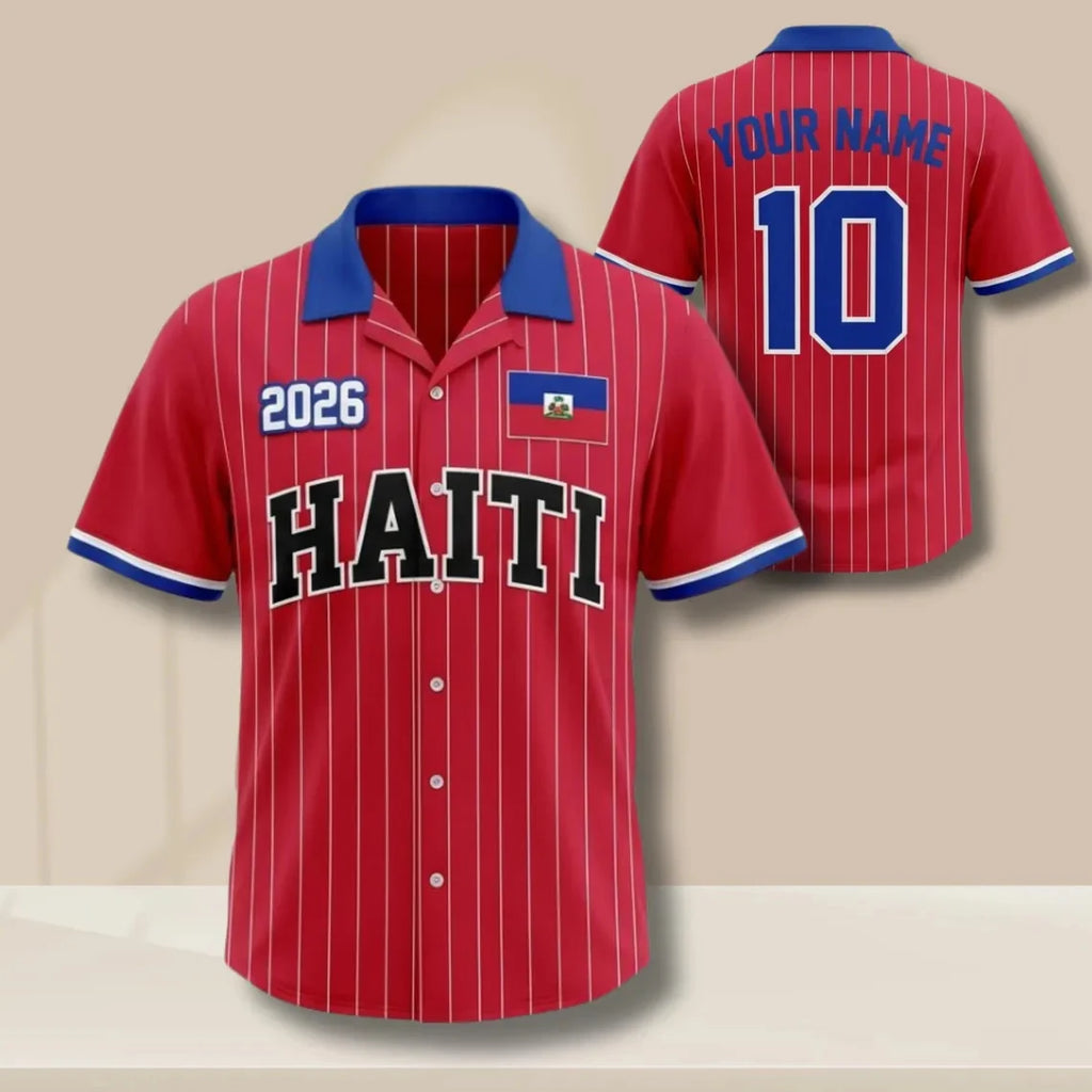 Haiti 2026 Print Custom Diy Sports Jersey Personalized Name Number Short Sleeve Button Up Shirt For Haiti Supporters Daily Tops