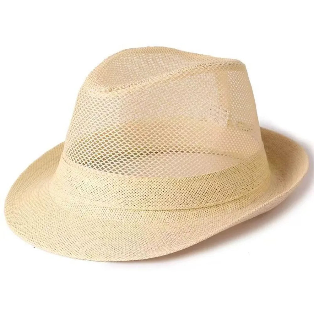 Fashion Breathable Mesh Top Hat Solid Color Lightweight Hollow Sun Hat Sun Protection Rolled Brim Beach Jazz Cap Casual Wear