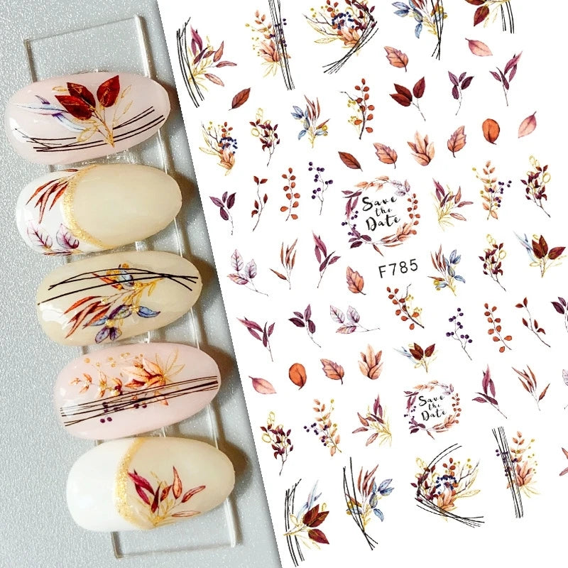 3d Nail Art Decals Grey Dry Florals Watercolor Nuance Flowers Adhesive Sliders Nails Stickers Decorations For Manicures Tips