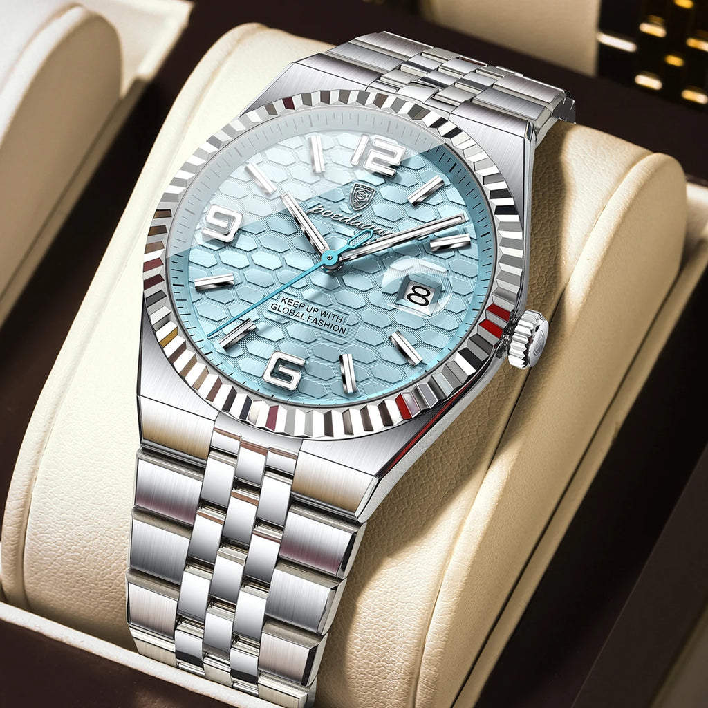 POEDAGAR Fashion Exquisite Men Wristwatches Waterproof Luminous Date Luxury Man Watch Stainless Steel Quartz Men's Watches Reloj