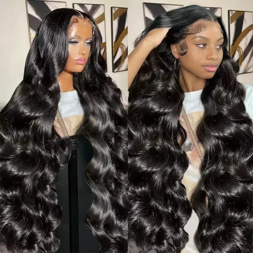 360 HD Lace Front Wig Human Hair 220% Density Body Wave Transparent Lace Frontal Wig Pre-Plucked Hair Full Hairline Natural Wigs