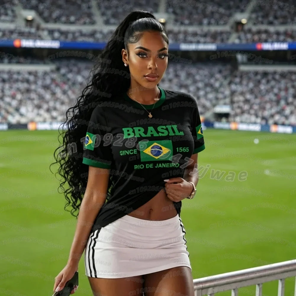 2026 Summer Women Men Brazil Flag Soccer Jersey Short Sleeve T-Shirts Family Sport Apparel, Gift For Brasil Fans Women T-Shirt