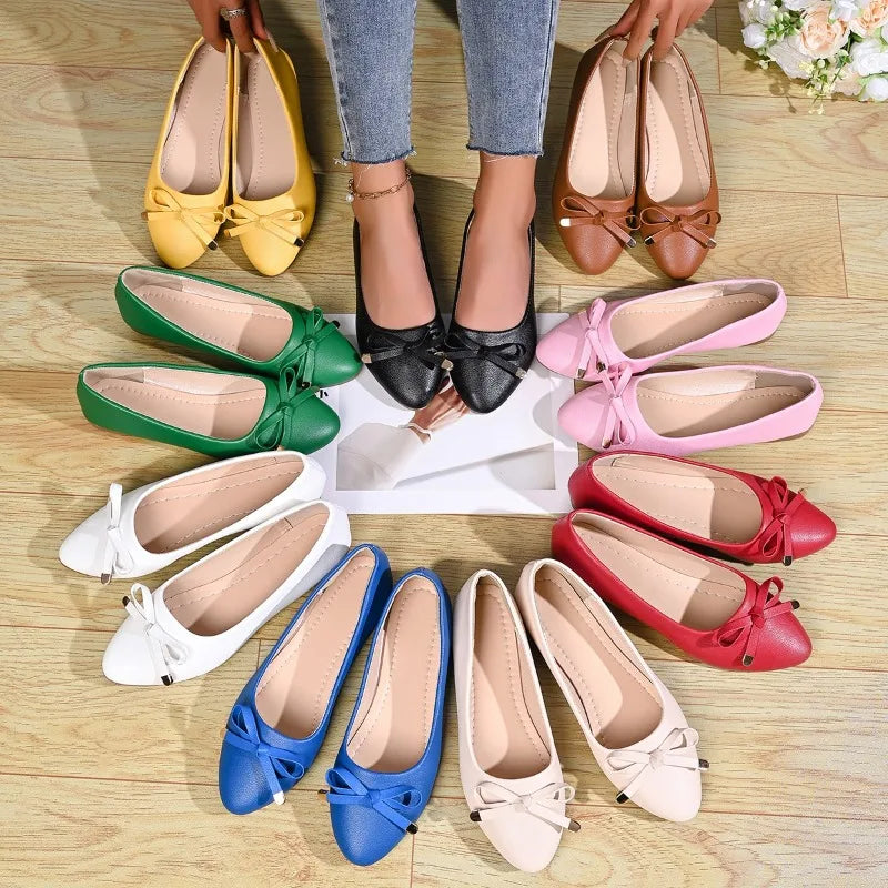 Bow Shallow Mouth Soft Sole Comfortable Leather Shoes Women's New Wedge Single Shoes