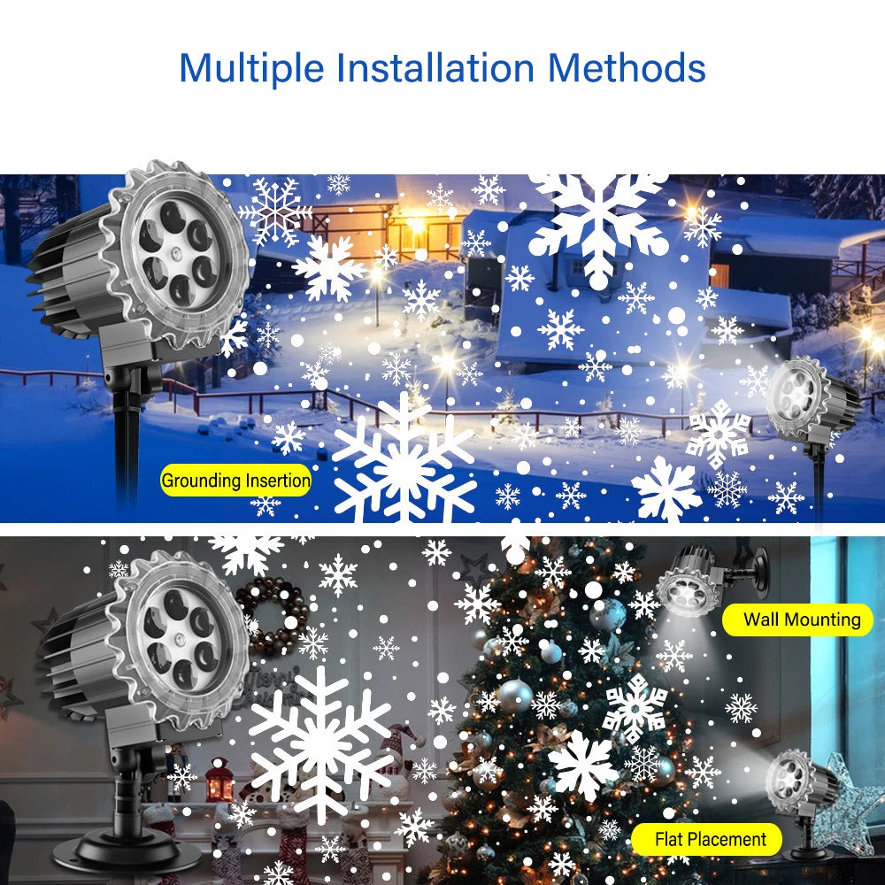 LED Christmas Snowflake Projector Lights Dynamic Rotating Outdoor Landscape Christmas Light 9W White Snow Outdoor Holiday Lights