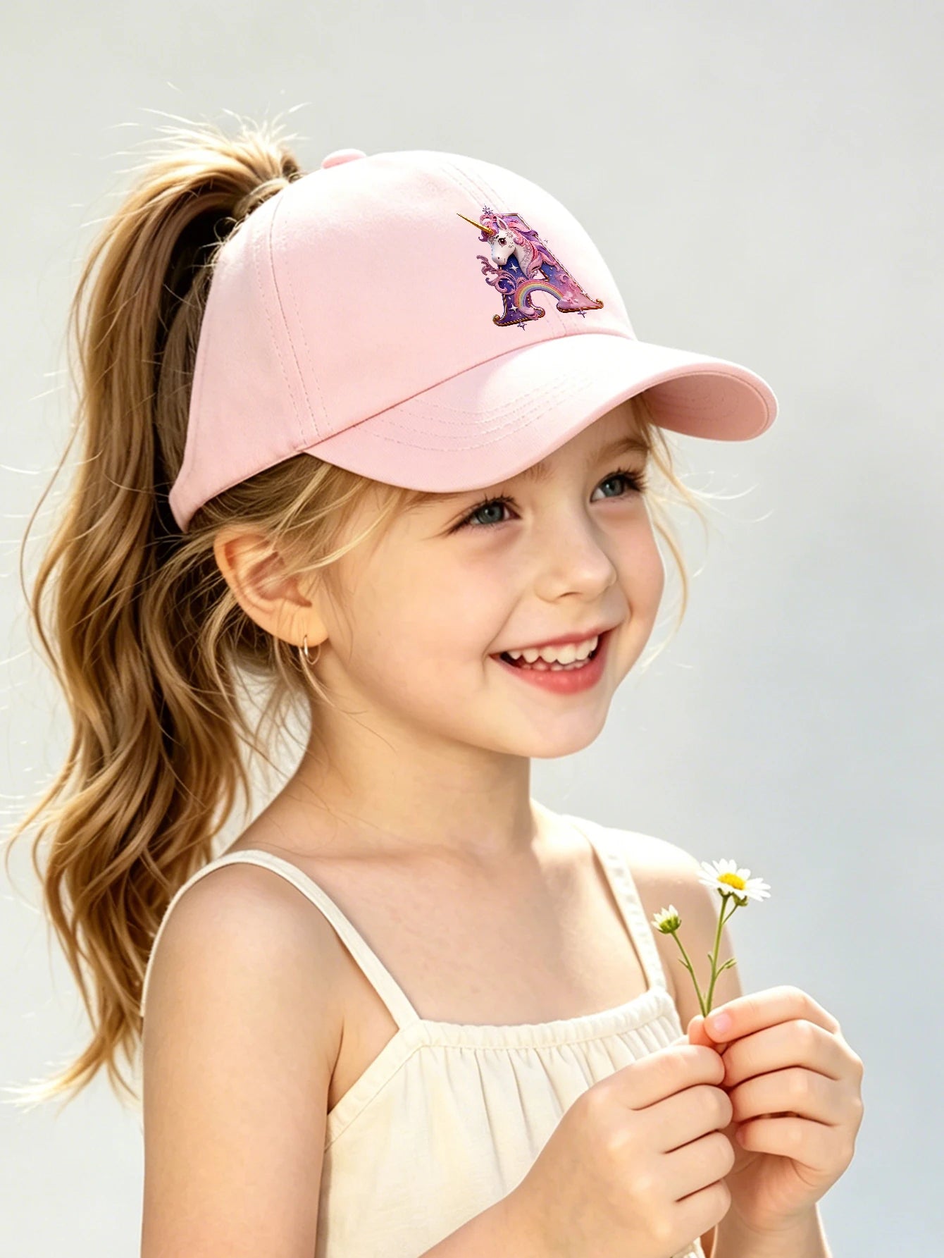1pc pink baby hat  Adjustable Youngsters' Baseball Cap with A-Z letter Rainbow Unicorn - Breathable Sun Hat for Boys and Girls A