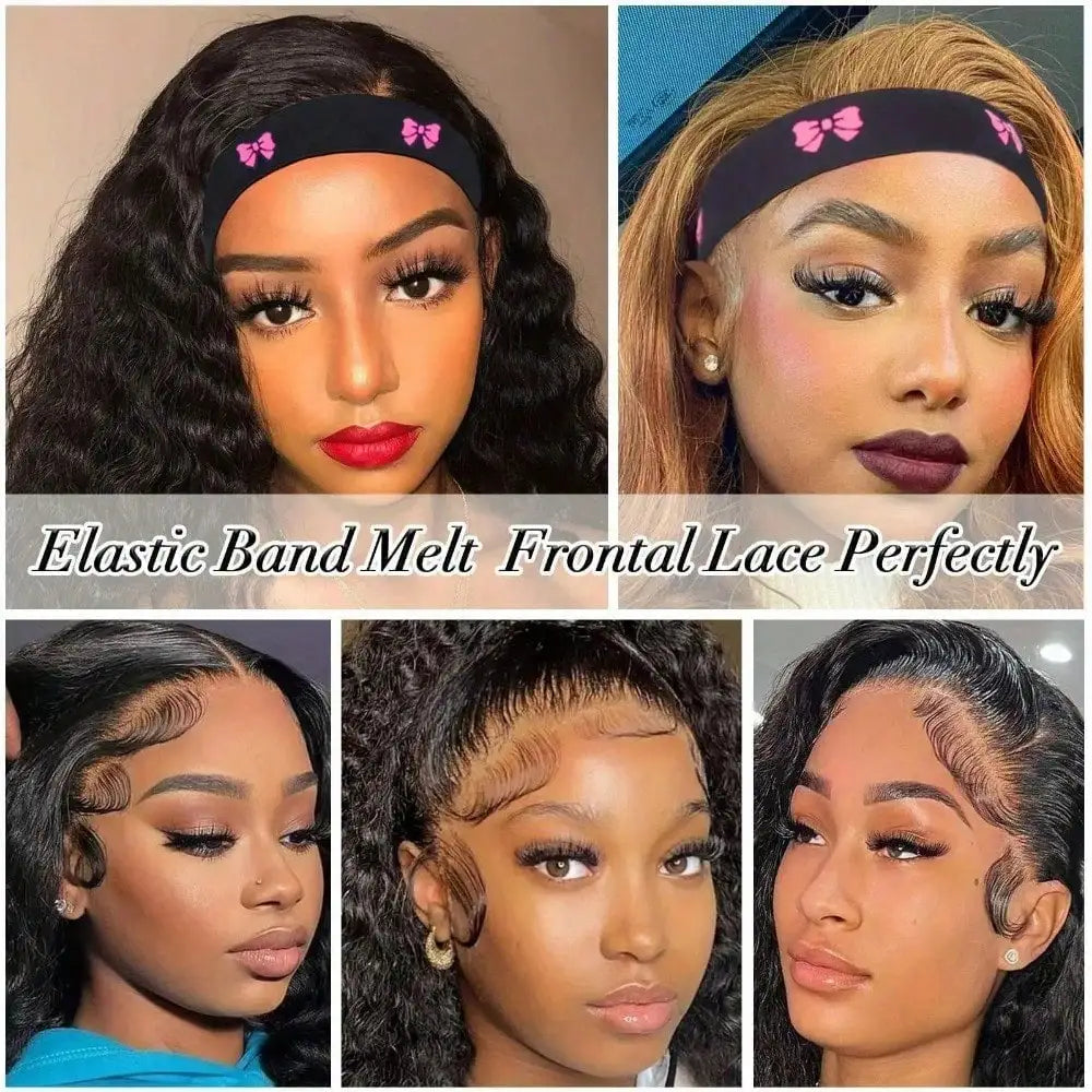 2Pcs Elastic Lace Melting Bands for Wigs Lace Front Edge Wrap to Lay Edges Adjustable Tie Bow Headband Black for Frontal Wig for Travel Salon Home for Women for Mom