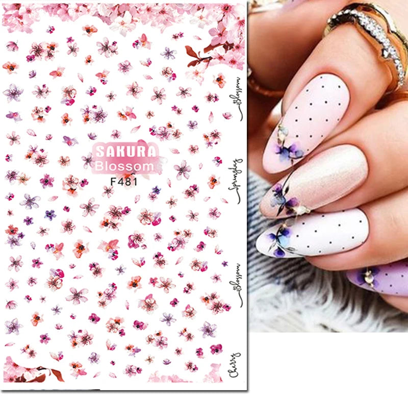 3d Nail Art Decals Grey Dry Florals Watercolor Nuance Flowers Adhesive Sliders Nails Stickers Decorations For Manicures Tips