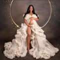 Maternity Dresses Customized Photoshoot Tiered Ruffles Pregnant Women Gowns Baby Shower Off Shoulder Front Slit Bridal Sleepwear