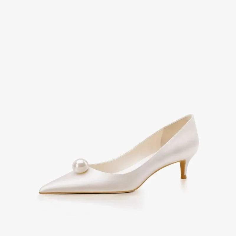 2026 New Luxury Designer White Satin Wedding Bridal Shoes Pearl High Heels Daily Fashion High Heels