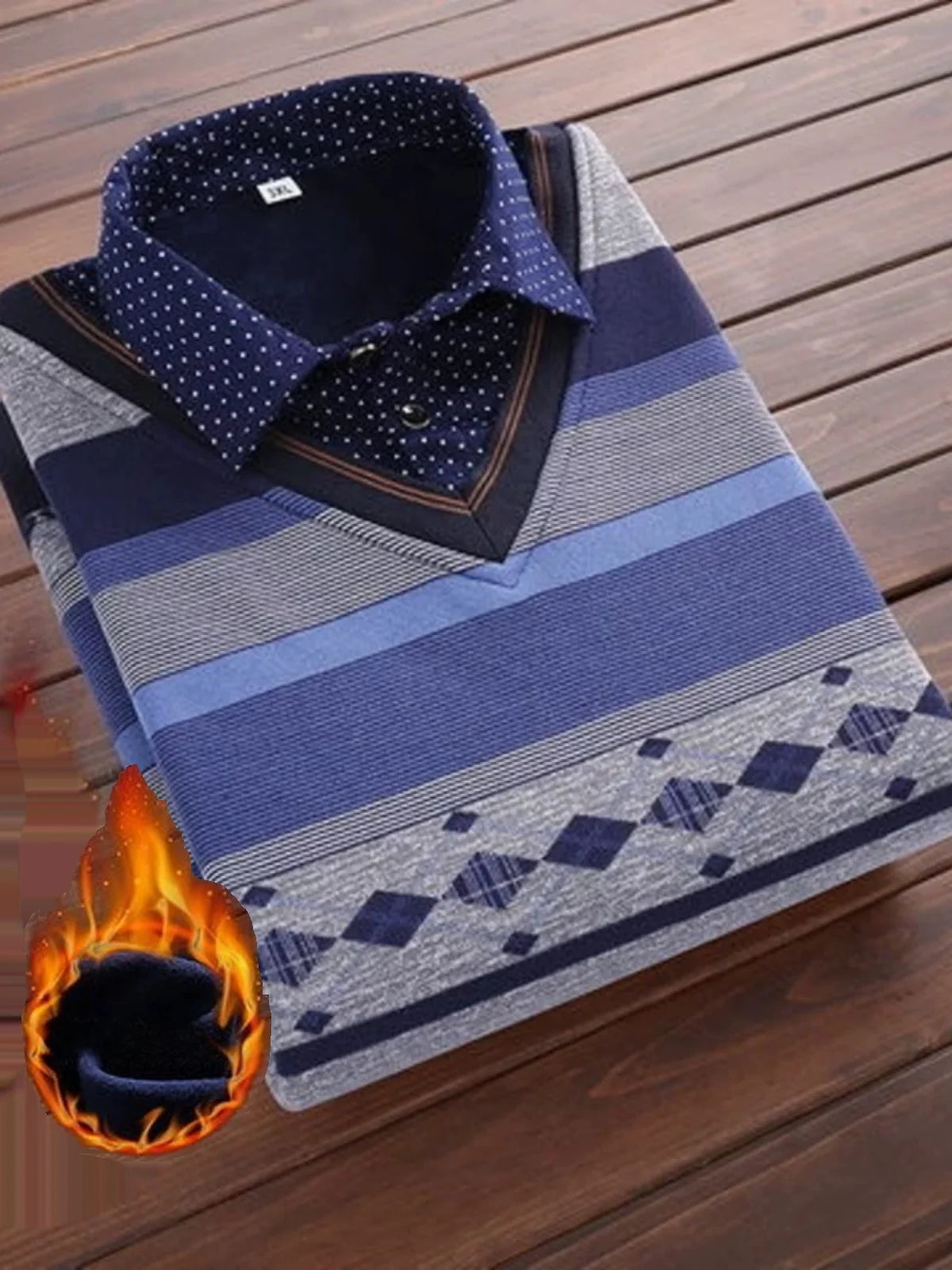 Thiened Fce Warmth Underwear irt Collar Slim Fit Dad Base irt Fake Two-Piece Design Winter Season Long Sve Knitwear