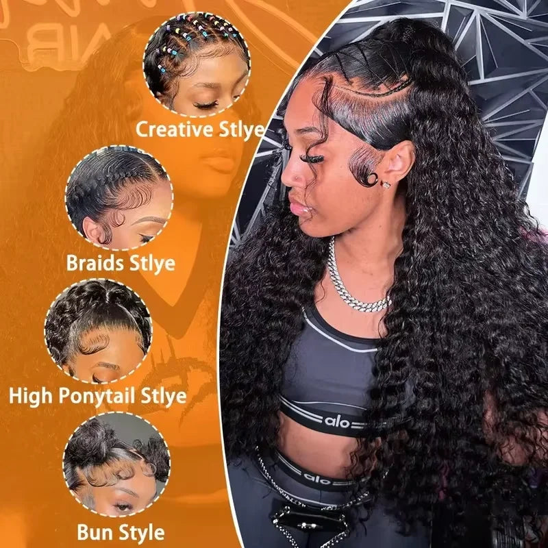 220% Density Deep Wave Lace Frontal Wig 13x4 13x6 HD Human Hair Lace Front Wigs For Women Water Wave Pre Plucked 7x6 Closure Wig