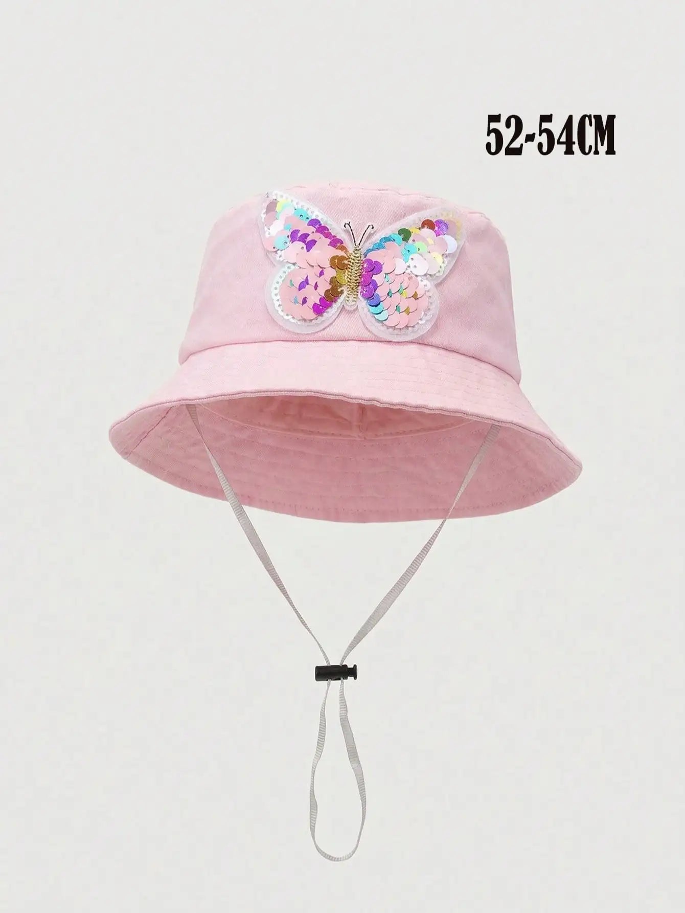 1pcs 3-8Y Girls Sequined Butterfly Fisherman Hat Pink Adjustable Head Circumference Thin Sun Protection Summer Cap