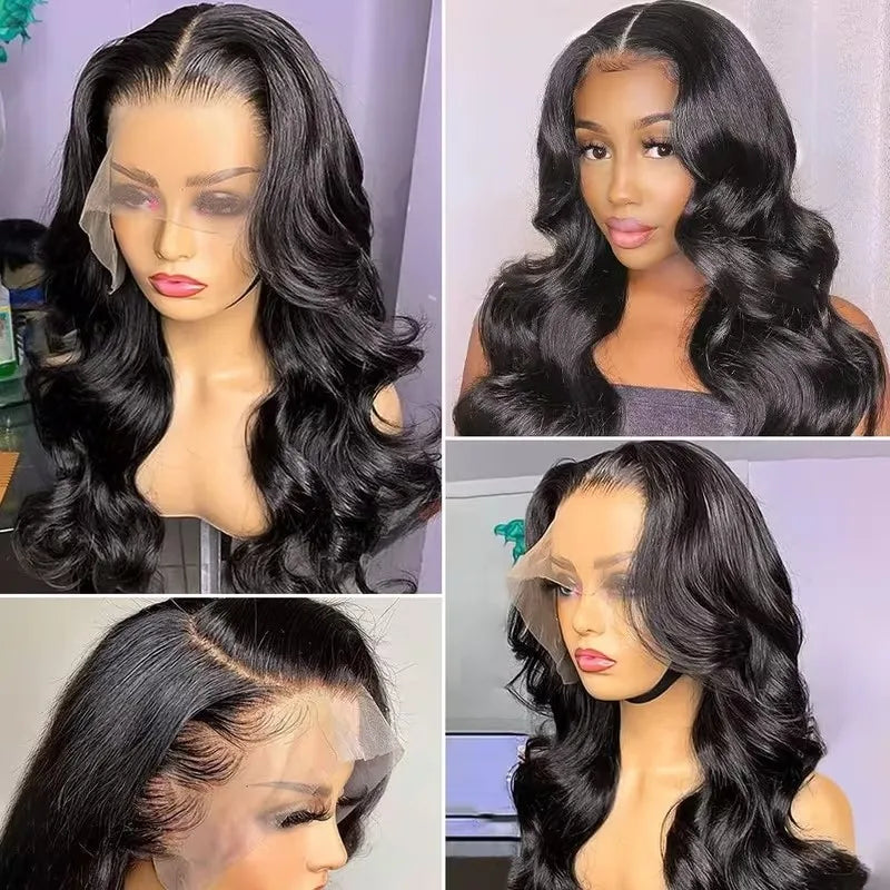 Brazilian Remy Human Hair Lace Front Wig 180 Density 13x4 Lace Pre Plucked 13X6 Natural Black Body Wave Wavy Texture Full Wig