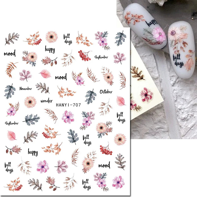 3d Nail Art Decals Grey Dry Florals Watercolor Nuance Flowers Adhesive Sliders Nails Stickers Decorations For Manicures Tips