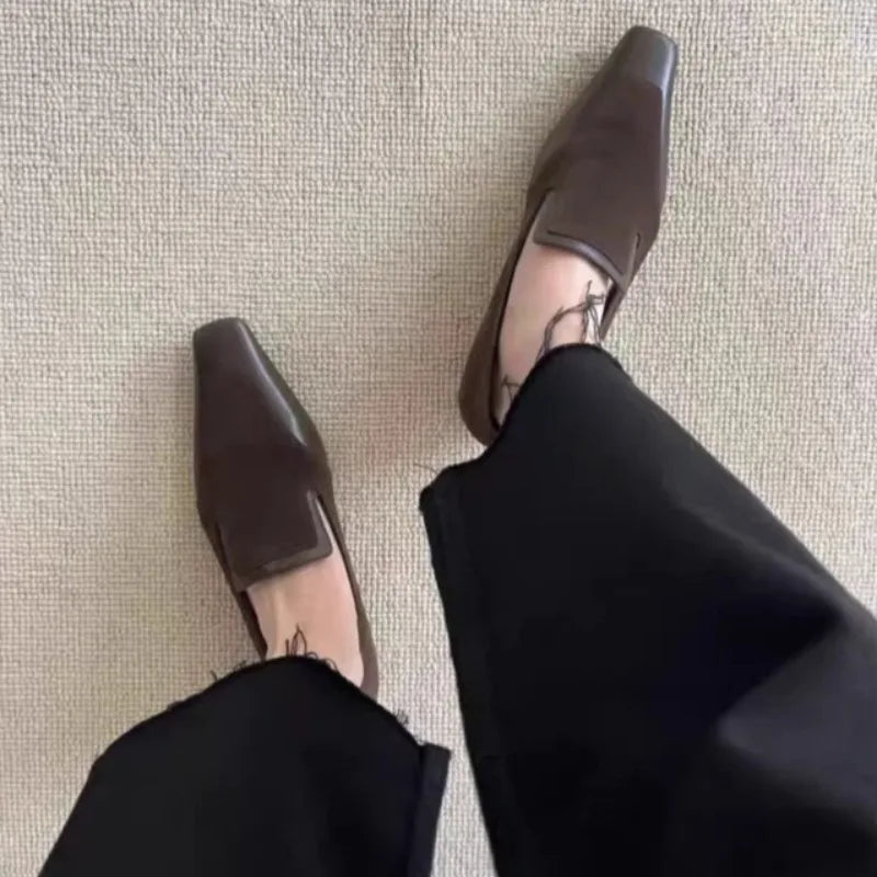 Retro Square Toe Deep Mouth Slip-on Low Heel Women's Shoes Summer New Soft Sole Single Shoes