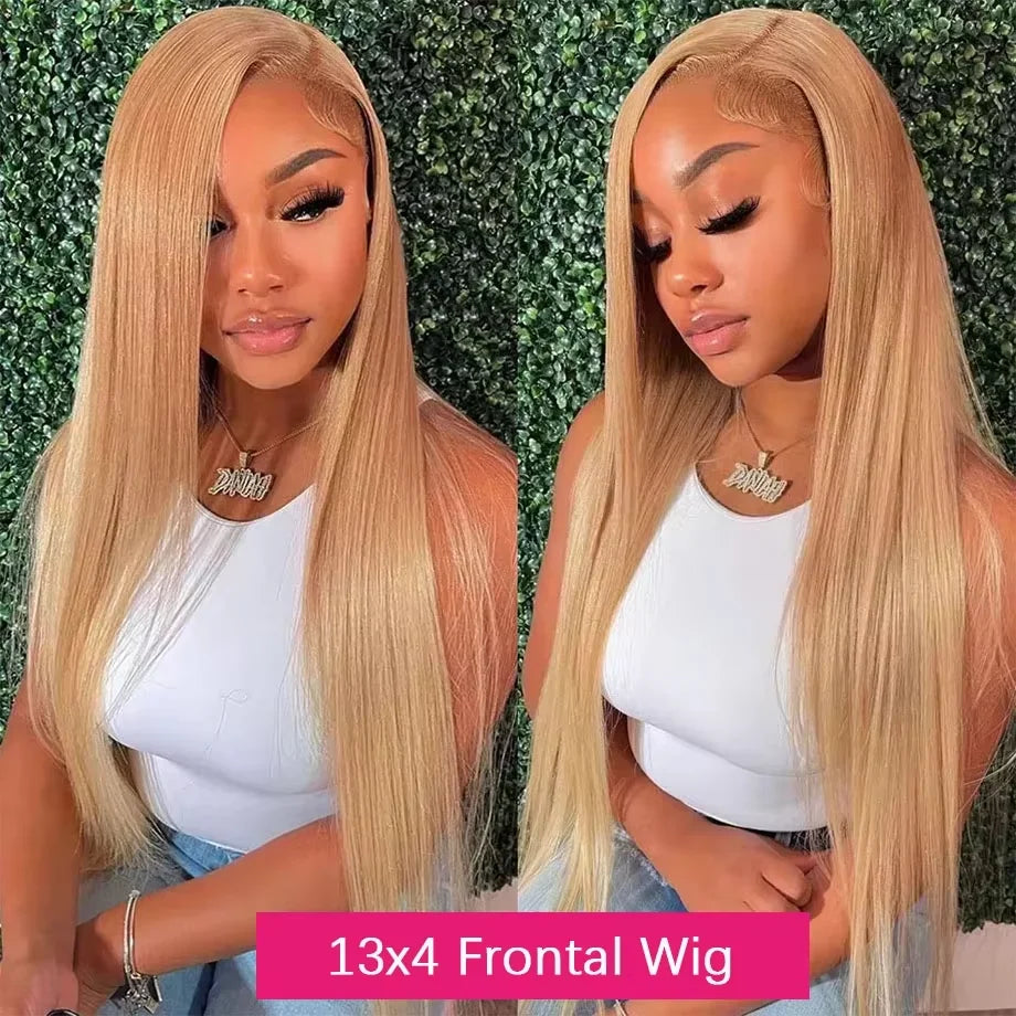 #27 Honey Blonde Straight Human Hair Wig Colored 13X6 Hd Lace Frontal Wig Brazilian Wigs Original 30 Inch Preplucked Prebleached