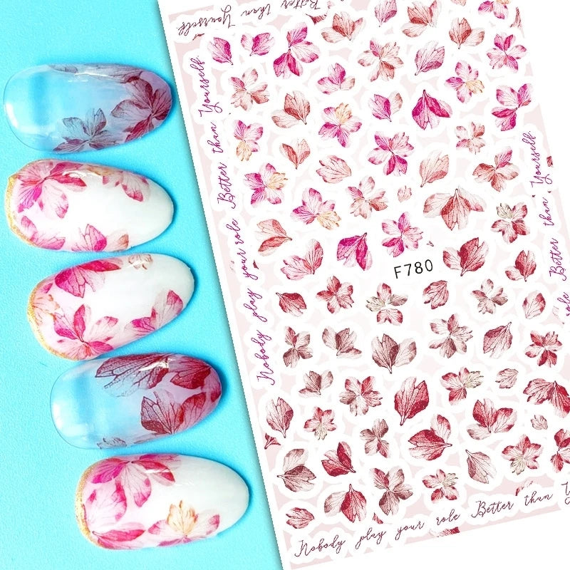 3d Nail Art Decals Grey Dry Florals Watercolor Nuance Flowers Adhesive Sliders Nails Stickers Decorations For Manicures Tips