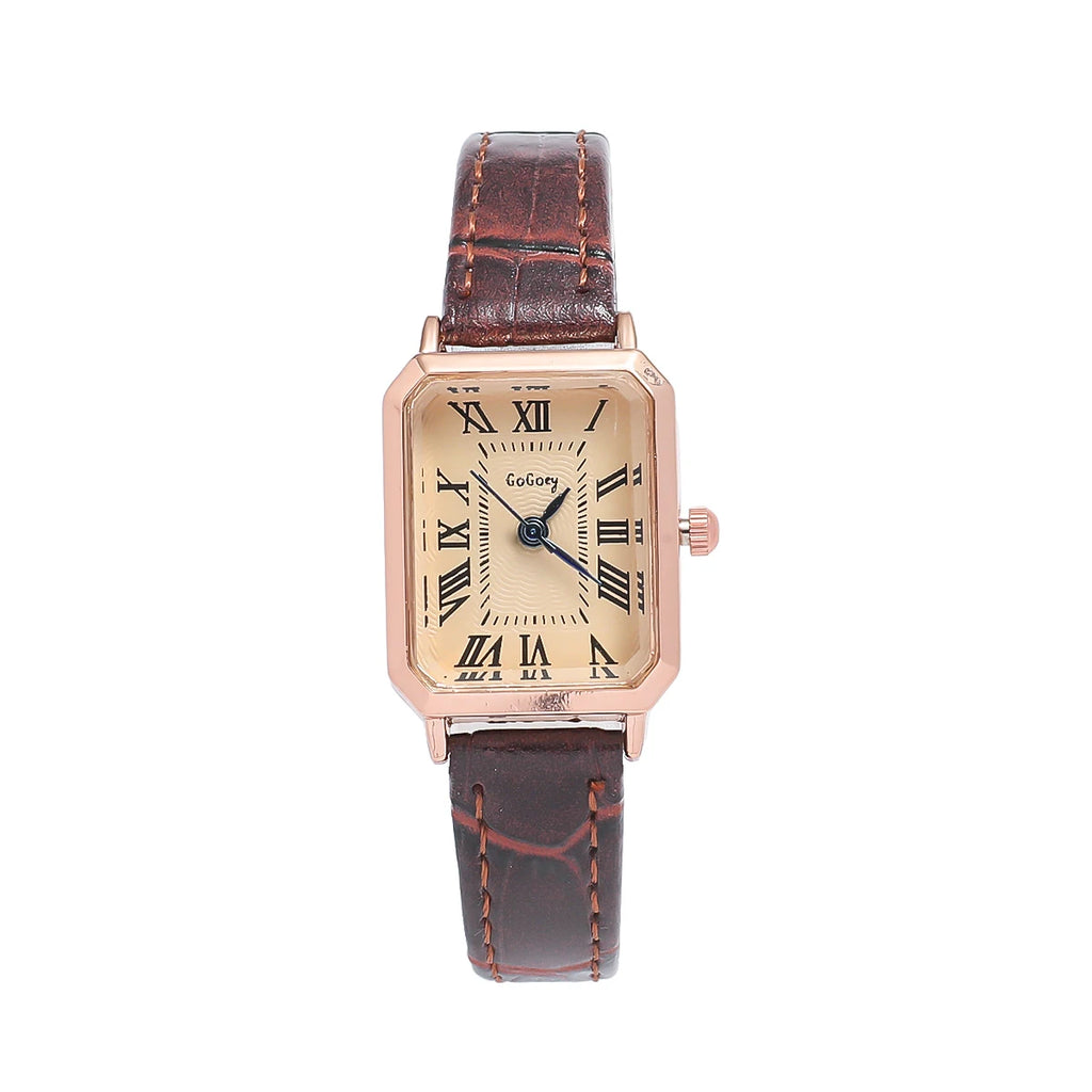 Women Retro Square Watch Roman Numeral Leather Strap Luxury Ladies Quartz Wristwatch