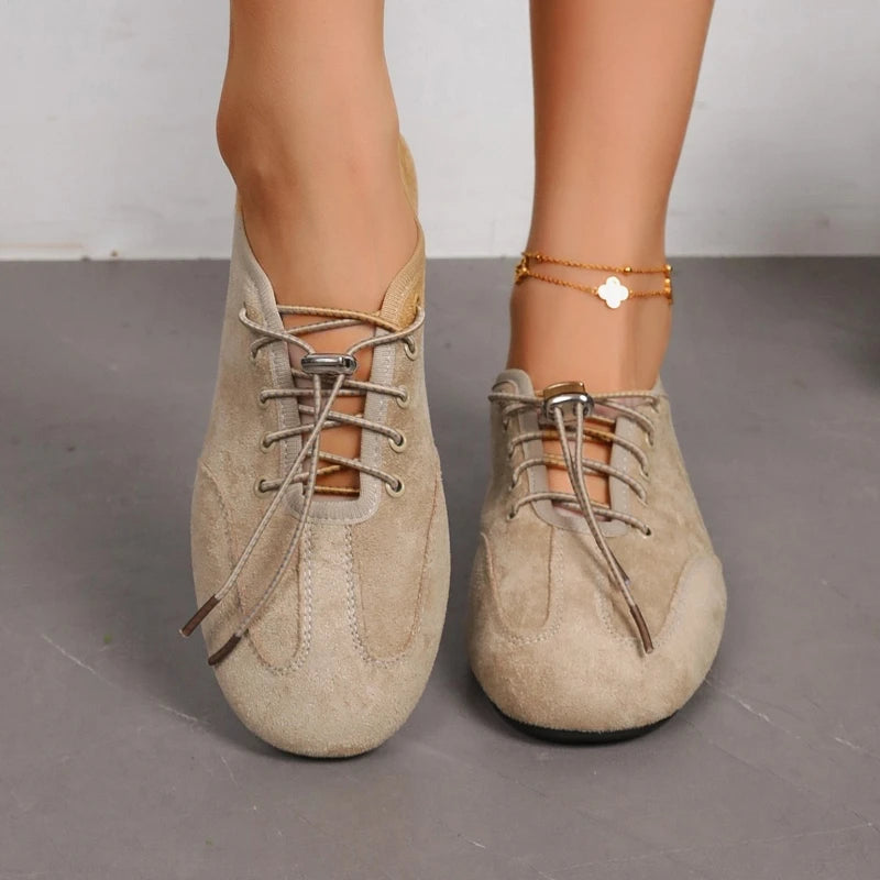 2026 Summer New Lace-up Flats Fashion Round Toe Deep Mouth Soft Sole Comfortable Low Top Shoes