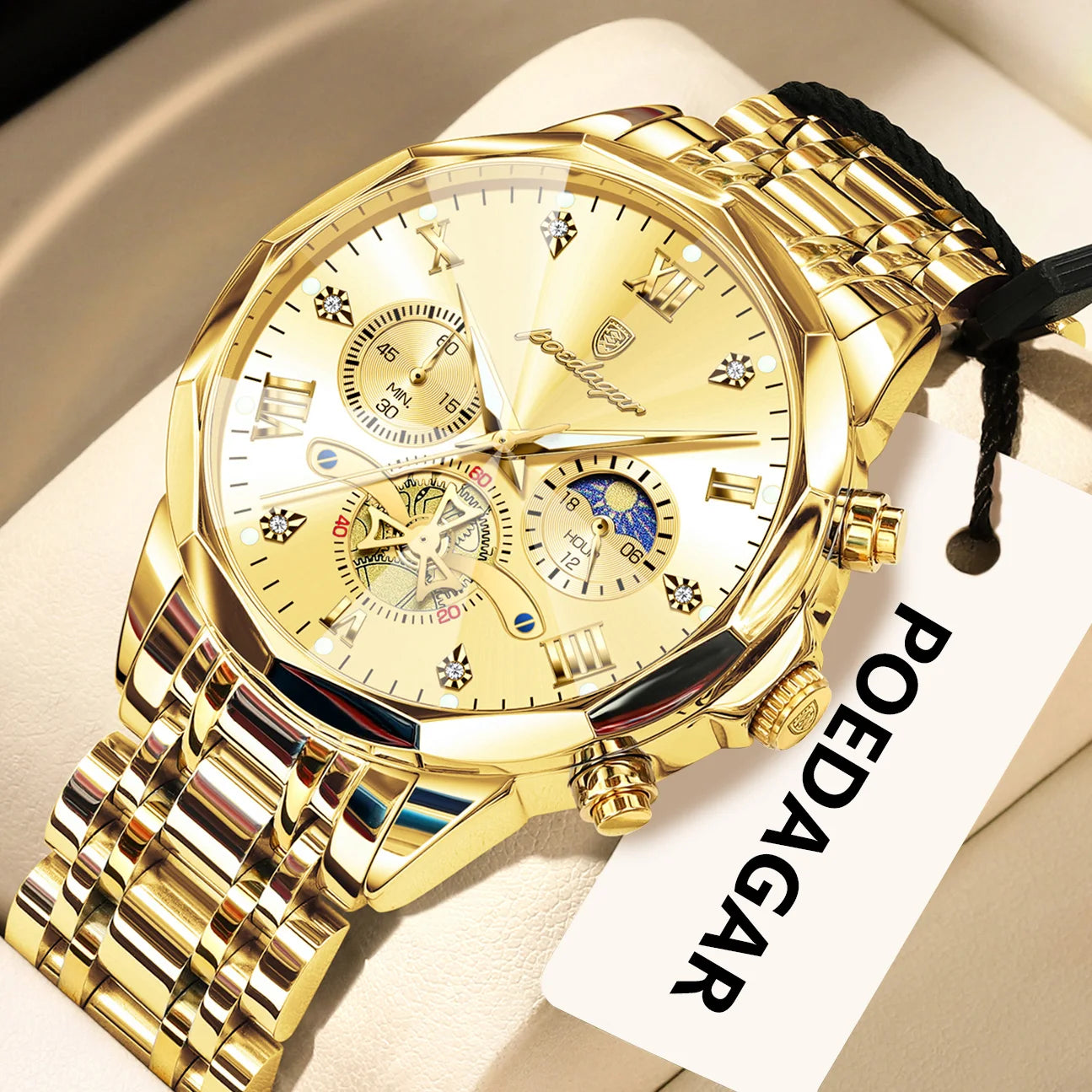 POEDAGAR Exquisite Business Men Watch Waterproof Luminous Chronograph Luxury Man Watches Stainless Steel Men's Quartz Wristwatch
