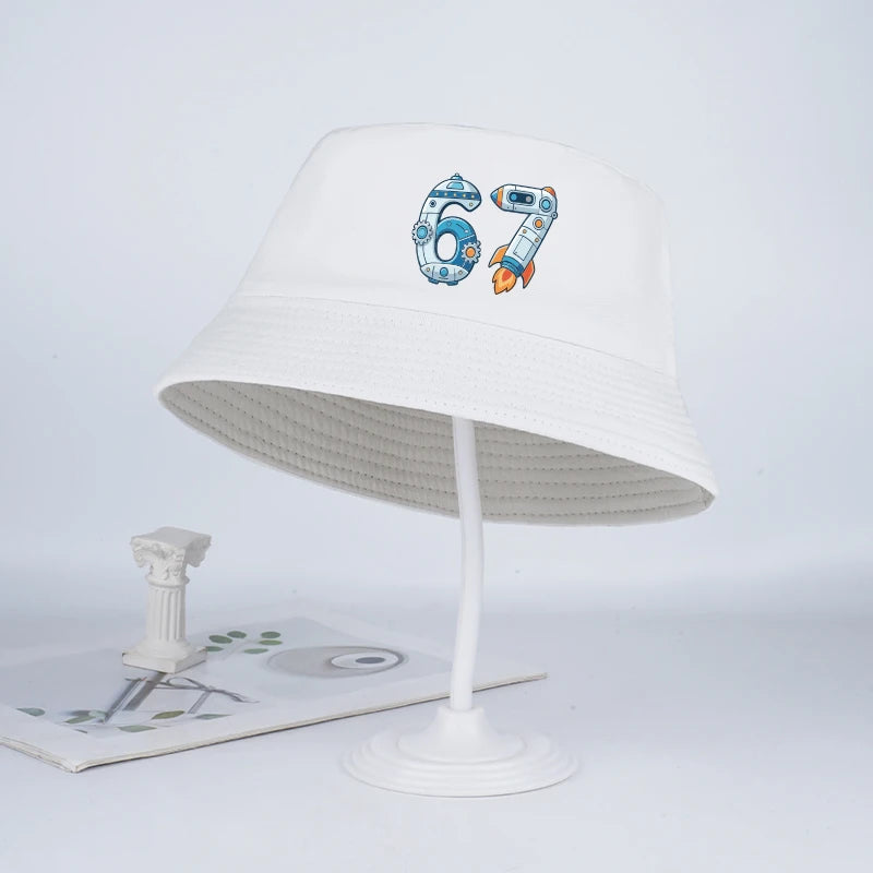 2-6Y Kids Foldable Bucket Hat with Space 67 Print, Breathable Casual Sun Hat for Daily Wear & Travel