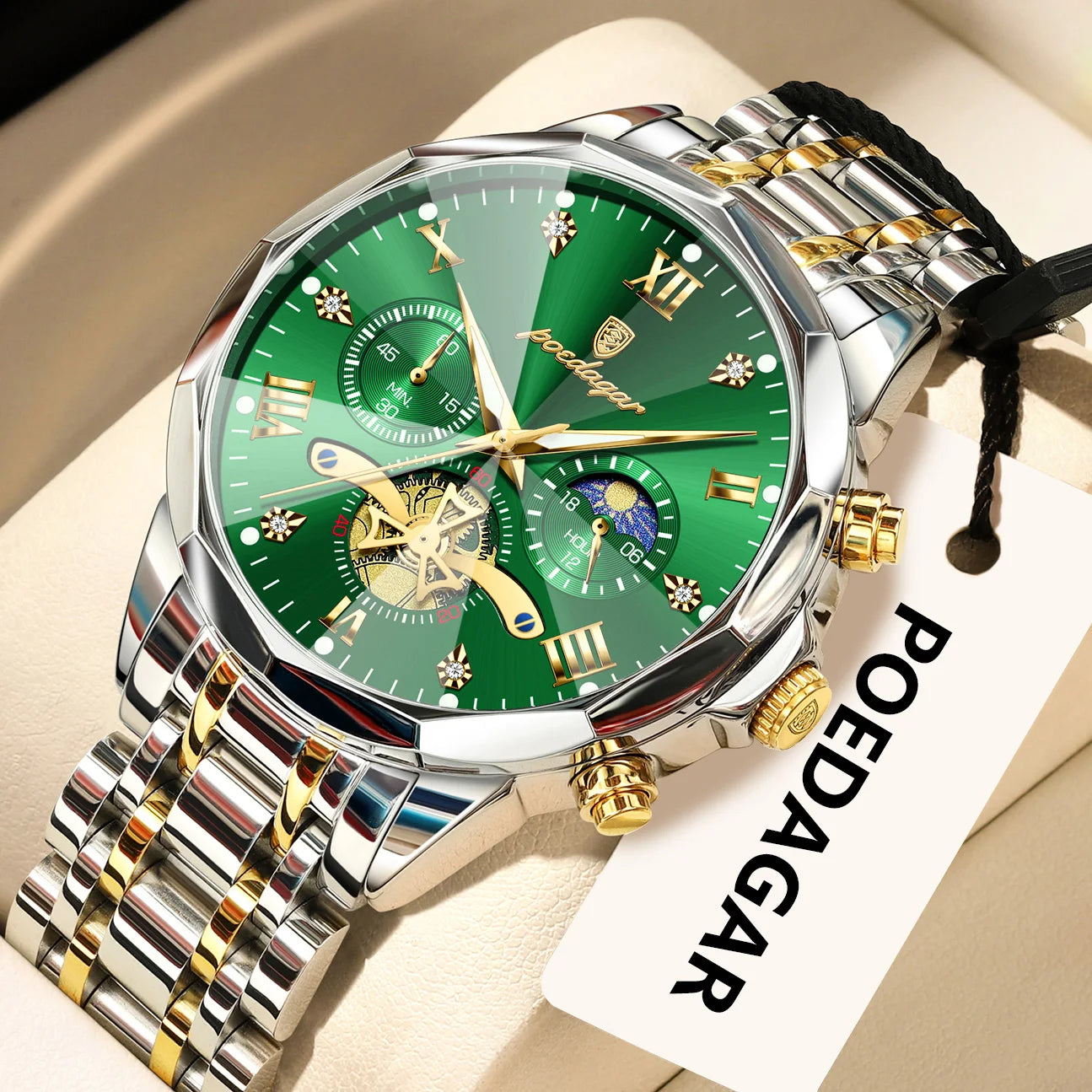 POEDAGAR Exquisite Business Men Watch Waterproof Luminous Chronograph Luxury Man Watches Stainless Steel Men's Quartz Wristwatch