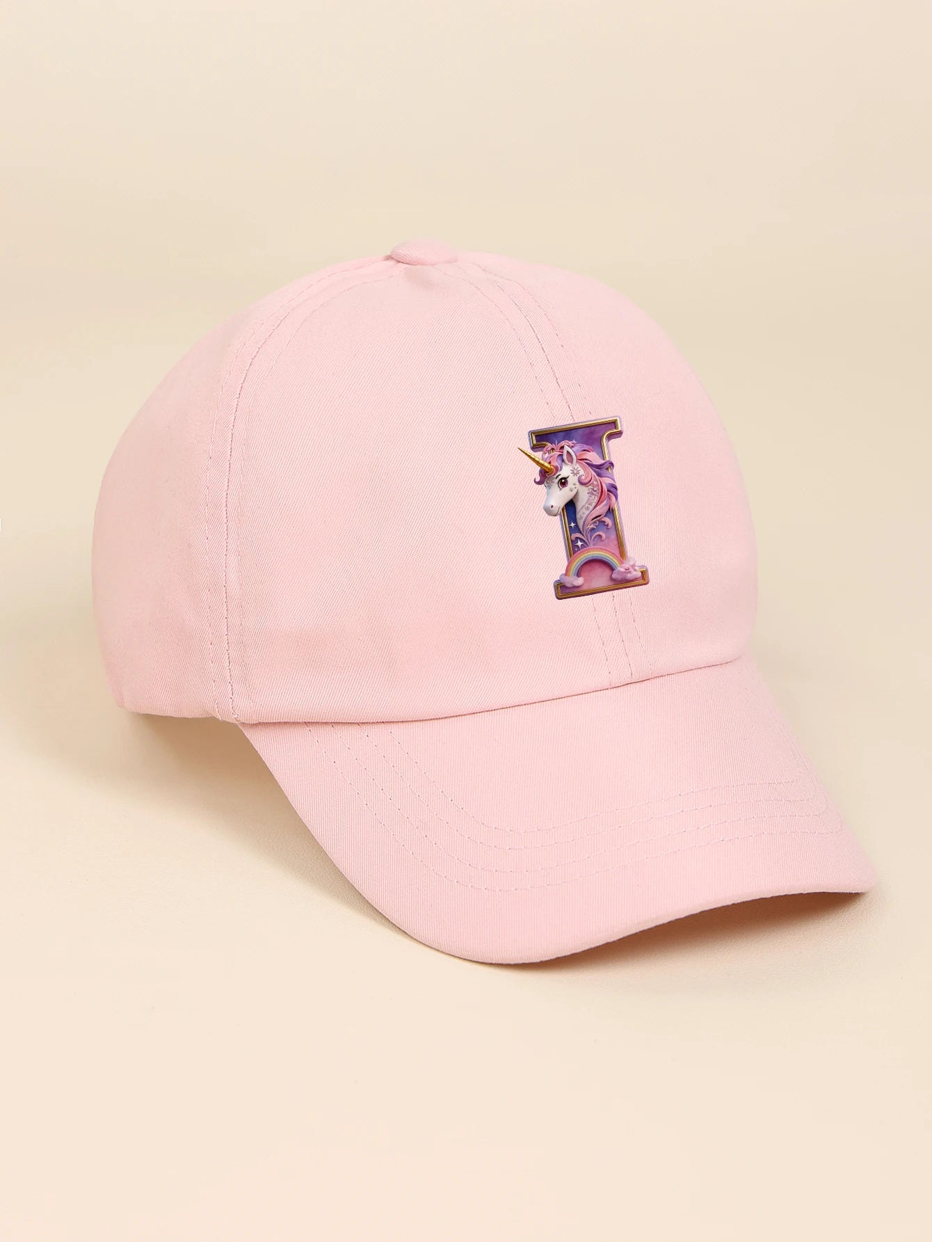 1pc pink baby hat  Adjustable Youngsters' Baseball Cap with A-Z letter Rainbow Unicorn - Breathable Sun Hat for Boys and Girls A
