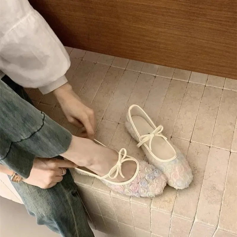 Gentle New Chinese Rose Mesh Mary Jane Shoes 2026 Spring and Summer New Bow Soft Sole Shoes