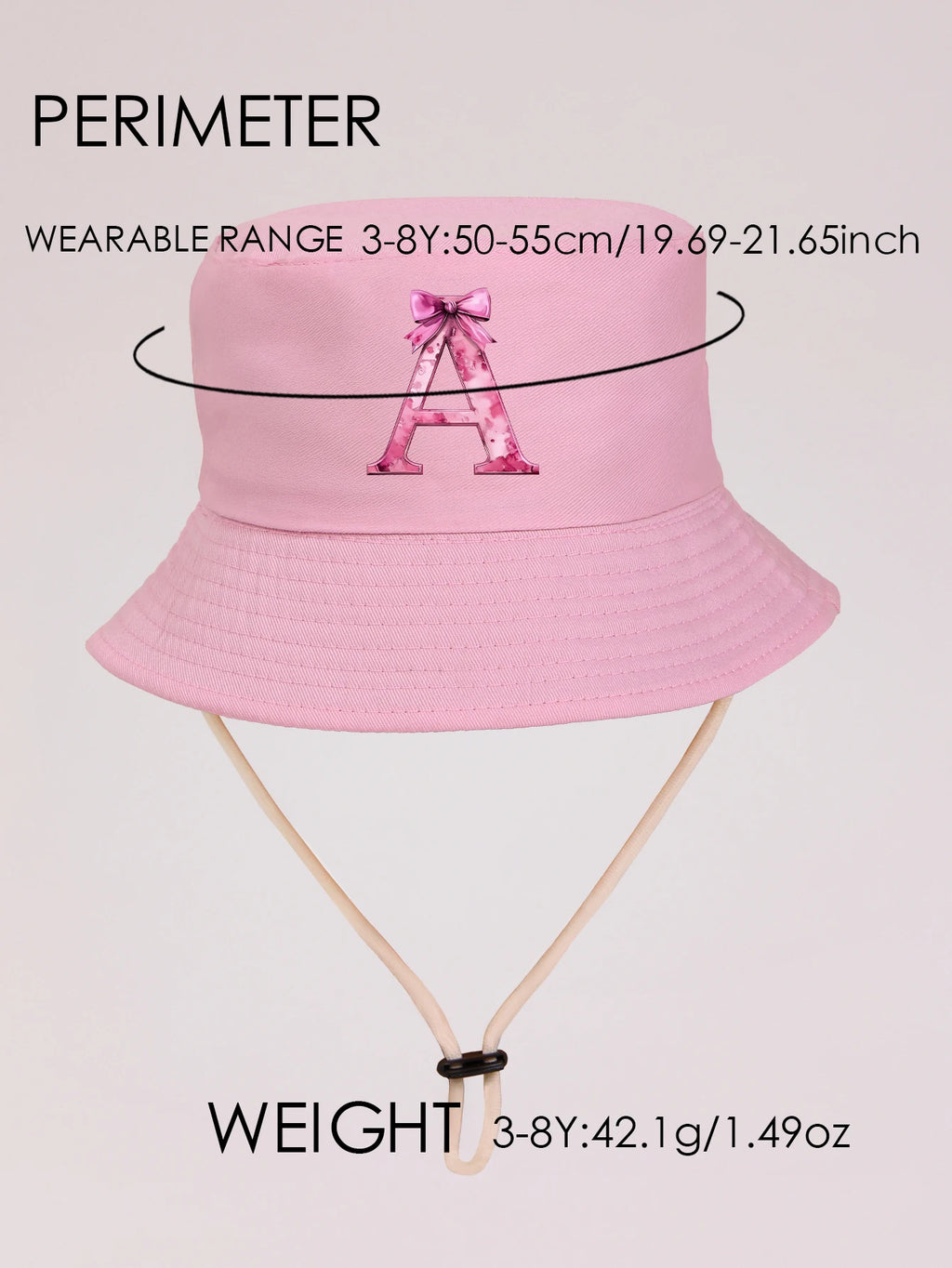 1pc pink baby girl bucket hat cap 3-8 years old Spring A-Z letter And  Summer Cap Features a ButterflyKnot Design with Fuchsia L