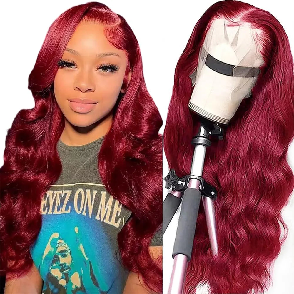 99J Burgundy 200% Density Body Wave Brazilian 13x4 Lace Front Human Hair Wigs For Women 40 Inch 13x6 Lace Frontal Human Hair Wig