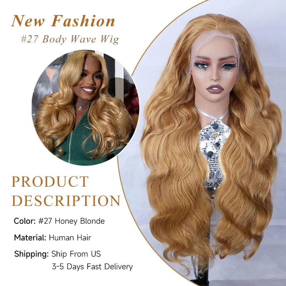 Body Wave Honey Blonde Human Hair Wigs 13x6 Hd Lace Front Wig 200 High Density Pre Plucked Bleached Knoted Brazilian Hair Wig