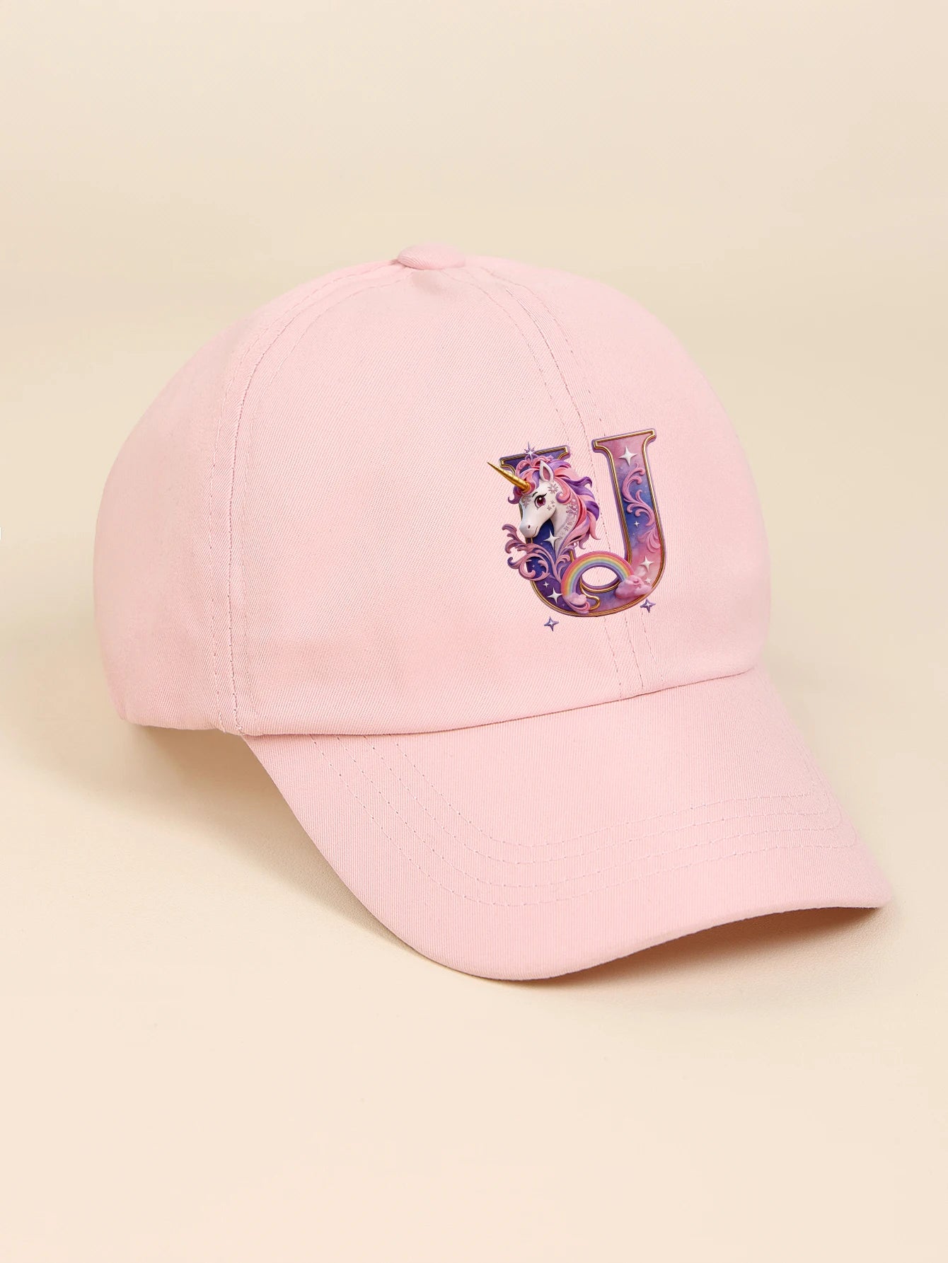 1pc pink baby hat  Adjustable Youngsters' Baseball Cap with A-Z letter Rainbow Unicorn - Breathable Sun Hat for Boys and Girls A