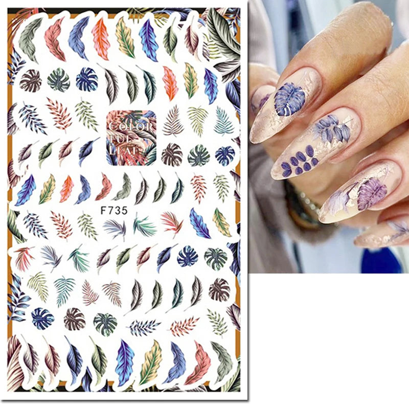 3d Nail Art Decals Grey Dry Florals Watercolor Nuance Flowers Adhesive Sliders Nails Stickers Decorations For Manicures Tips