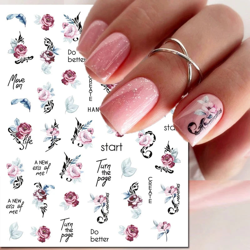 3d Nail Art Decals Grey Dry Florals Watercolor Nuance Flowers Adhesive Sliders Nails Stickers Decorations For Manicures Tips