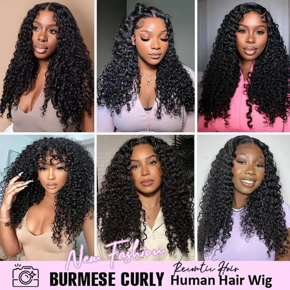18-46 Inches Burmese Curly 13x4 HD Lace Front Human Hair Hair Wig 200 Density 13x6 Lace  Frontal Hair Wigs For Women