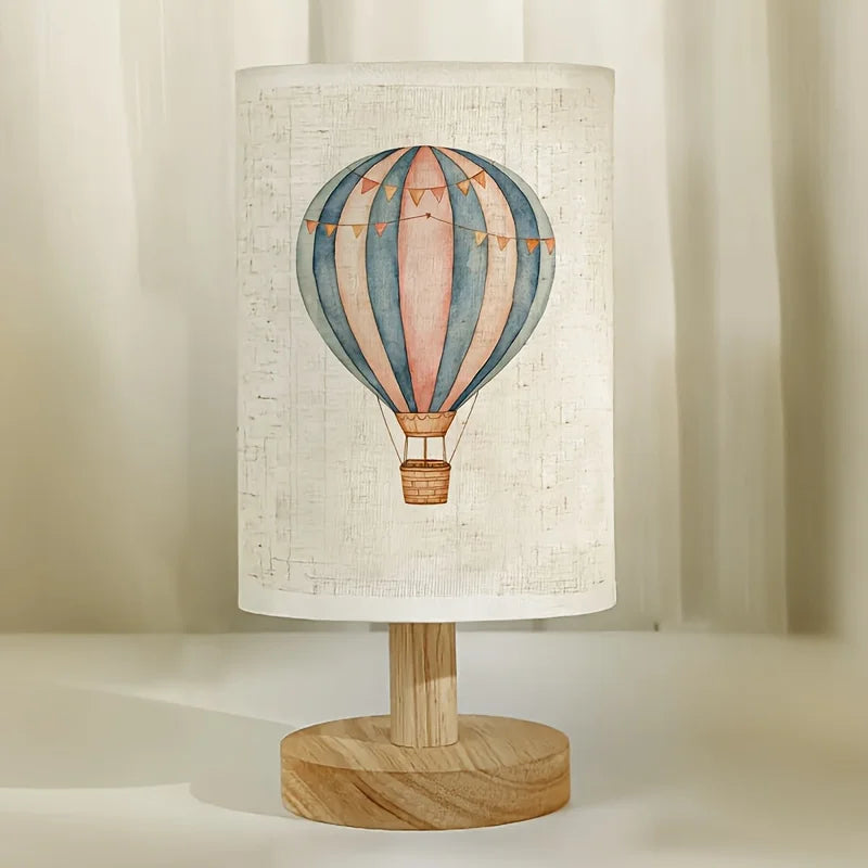 Hot Air Balloon Printed Minimalist Ambient Table Lamp - Linen Shade, USB Powered, Suitable for Bedroom, Ideal as  Home Decor