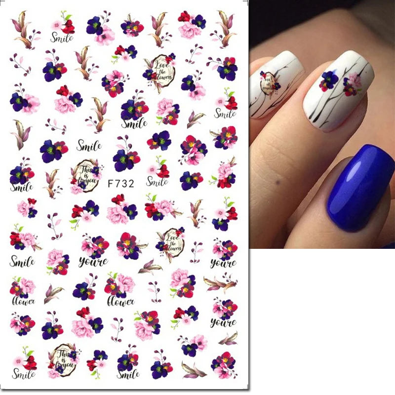 3d Nail Art Decals Grey Dry Florals Watercolor Nuance Flowers Adhesive Sliders Nails Stickers Decorations For Manicures Tips