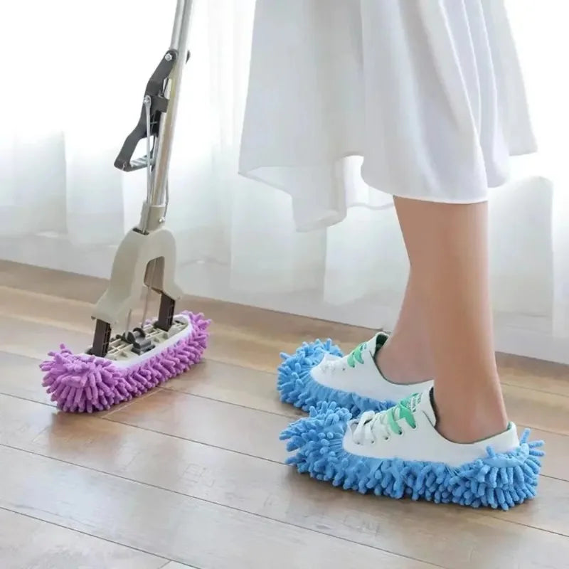 2 Pcs Chenille Mopping Shoes Colorful Household Cleaning Floor Dust Slippers Absorbent Cloth for Home Use