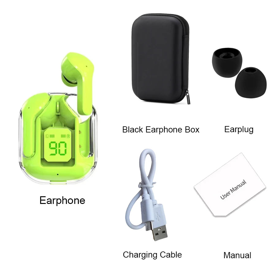 New Bluetooth 5.3 Wireless Headset Transparent Headphones LED Power Digital Display Stereo Sound Earphones for Sports Working