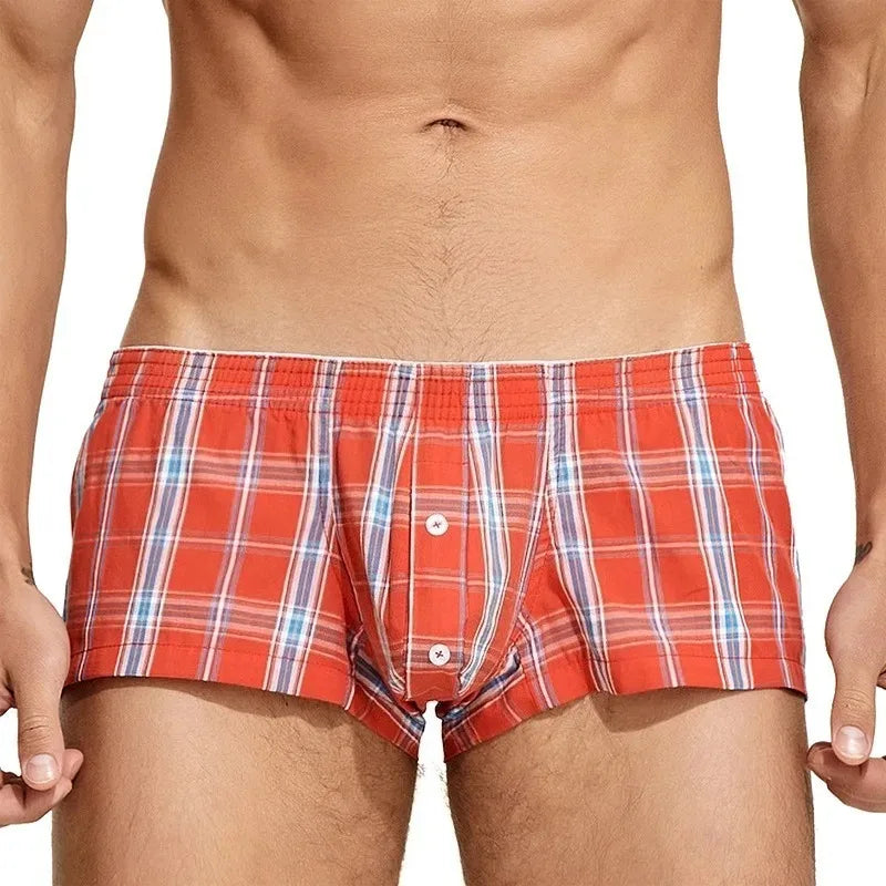 MENS SEXY COTTON SHORTS HOME COMFORT CHECKERED FIT TRUNKS Mens Sexy Underwear Langerie Briefs Short Clothes Clothing Homewear
