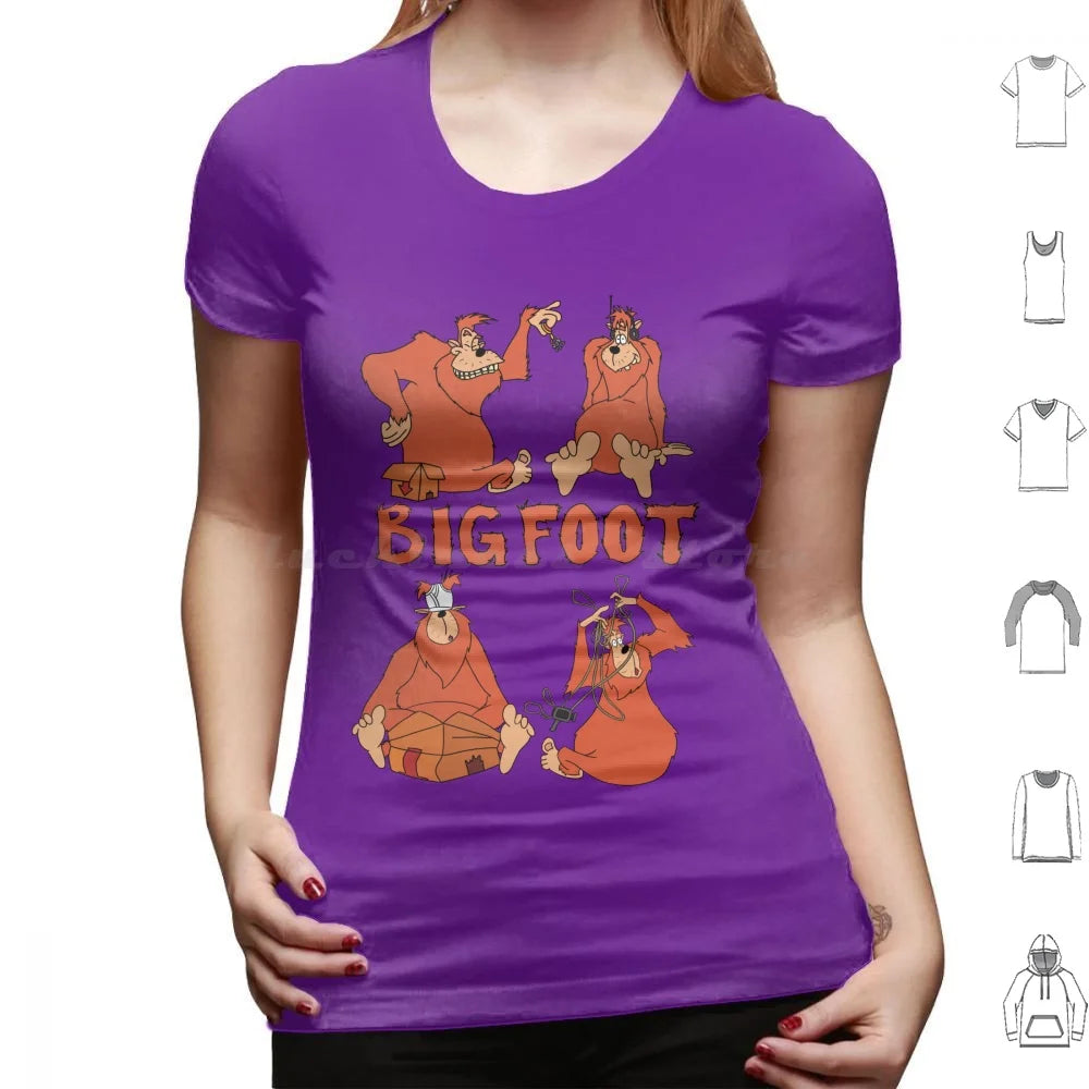 Bigfoot T Shirt Big Size 100% Cotton Bigfoot Sasquatch A Movie Cartoon Toon Retro Throwback 90s Headphones Keys Underwear Video