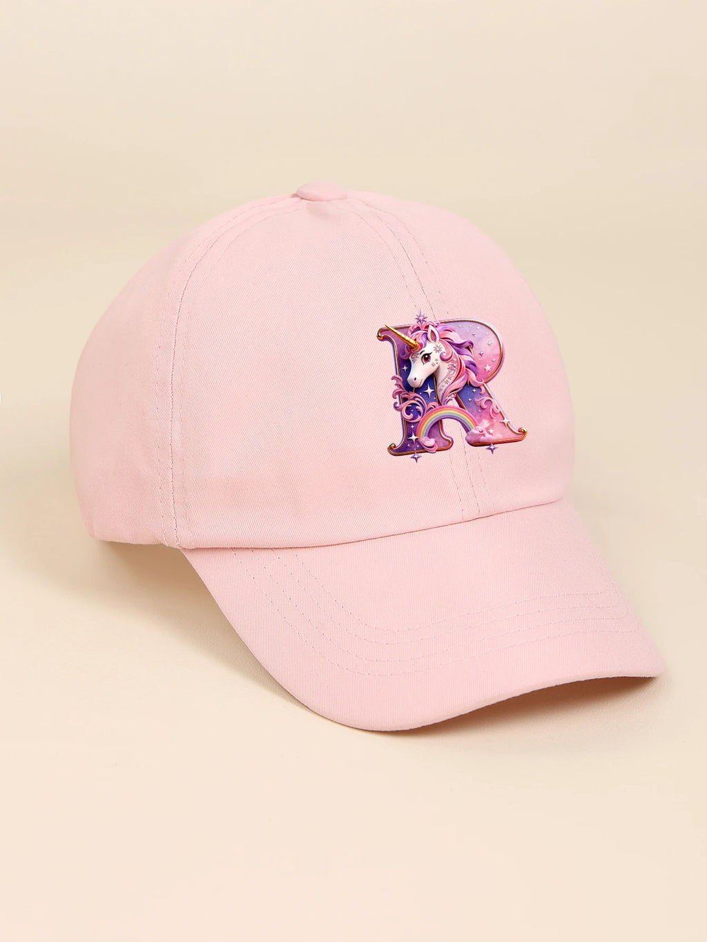 1pc pink baby hat  Adjustable Youngsters' Baseball Cap with A-Z letter Rainbow Unicorn - Breathable Sun Hat for Boys and Girls A
