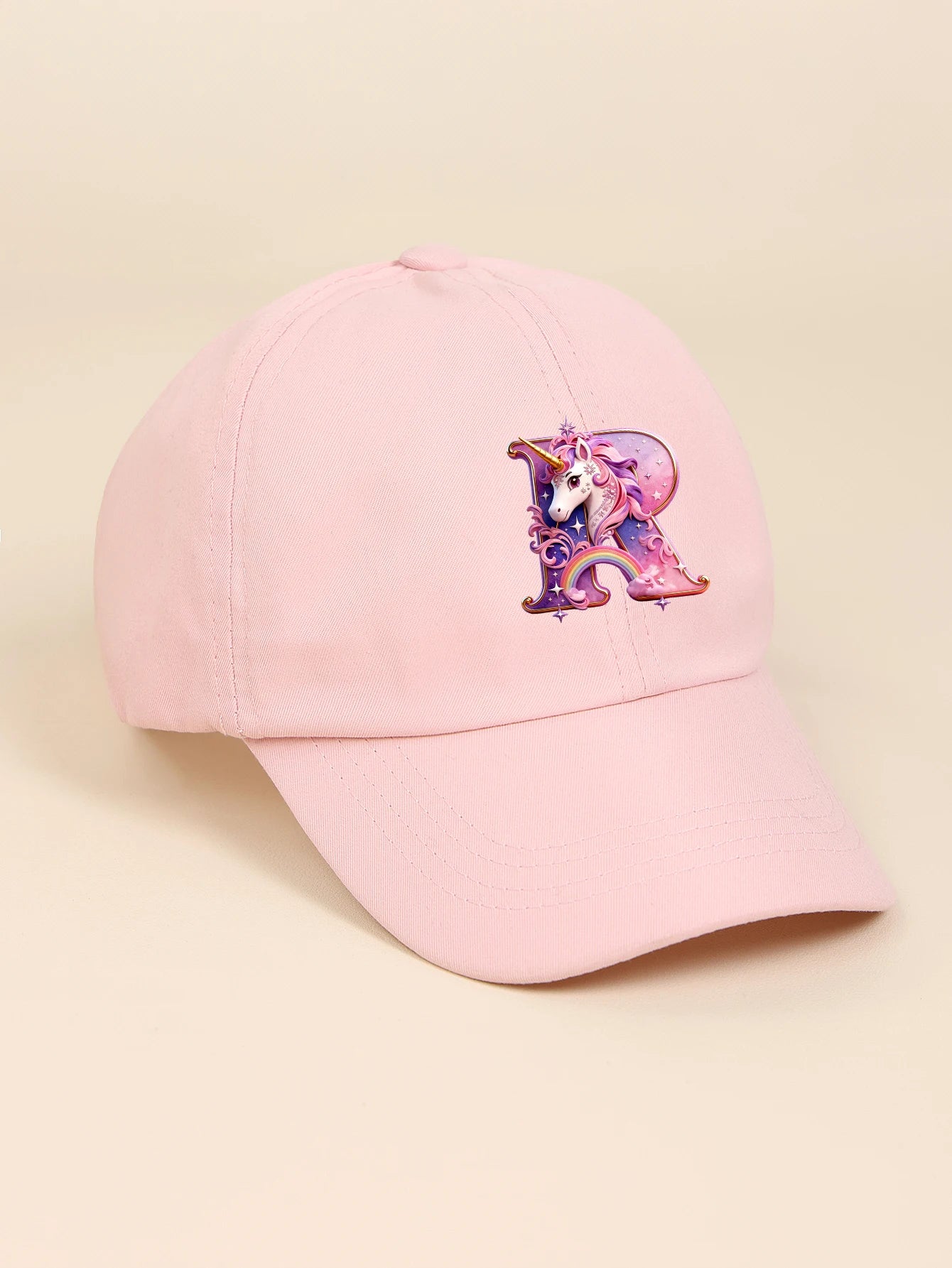 1pc pink baby hat  Adjustable Youngsters' Baseball Cap with A-Z letter Rainbow Unicorn - Breathable Sun Hat for Boys and Girls A