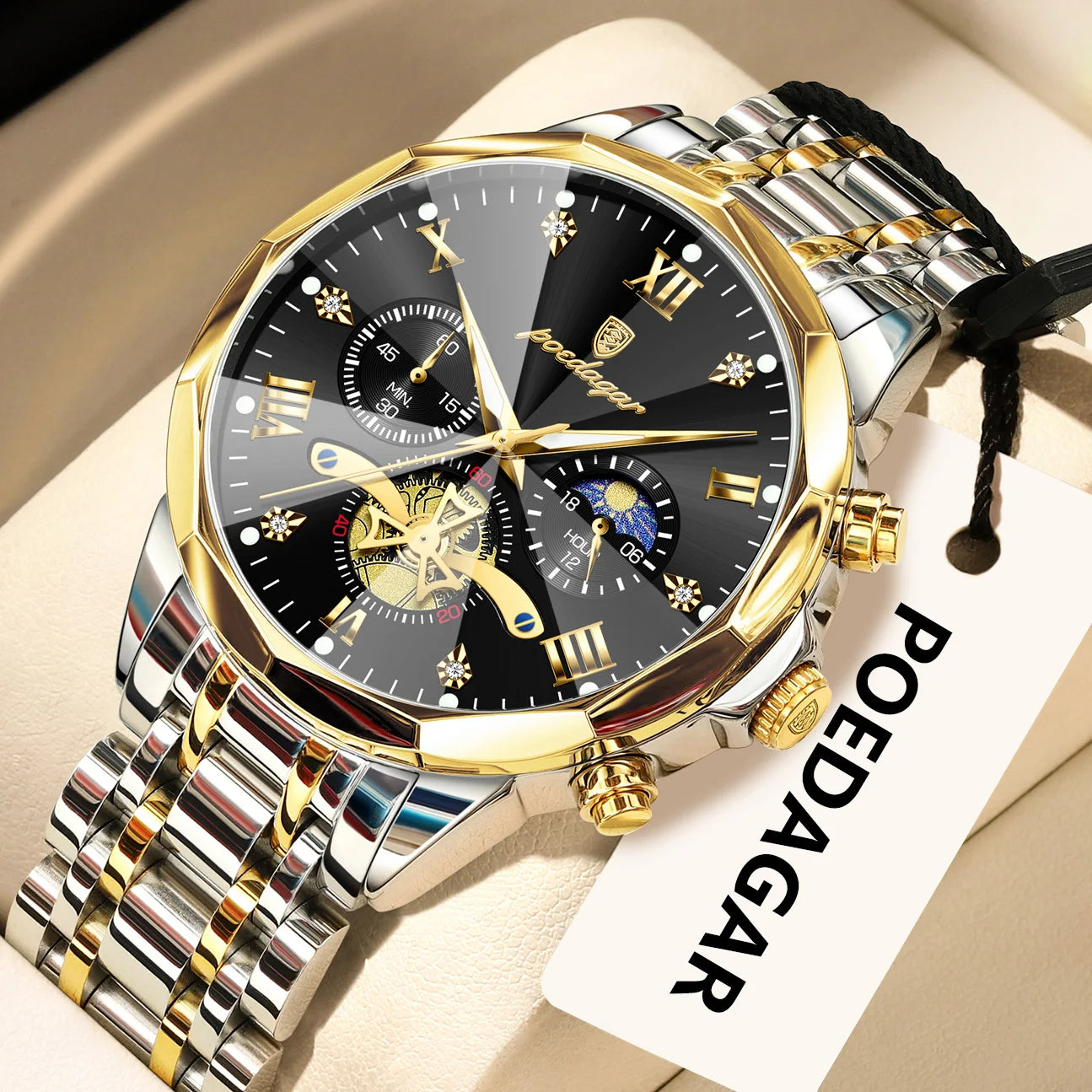 POEDAGAR Exquisite Business Men Watch Waterproof Luminous Chronograph Luxury Man Watches Stainless Steel Men's Quartz Wristwatch